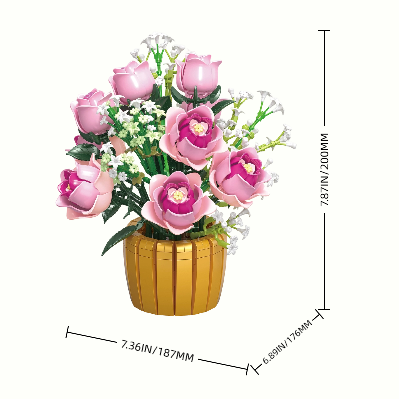Size details of Pink Rose Potted Plant