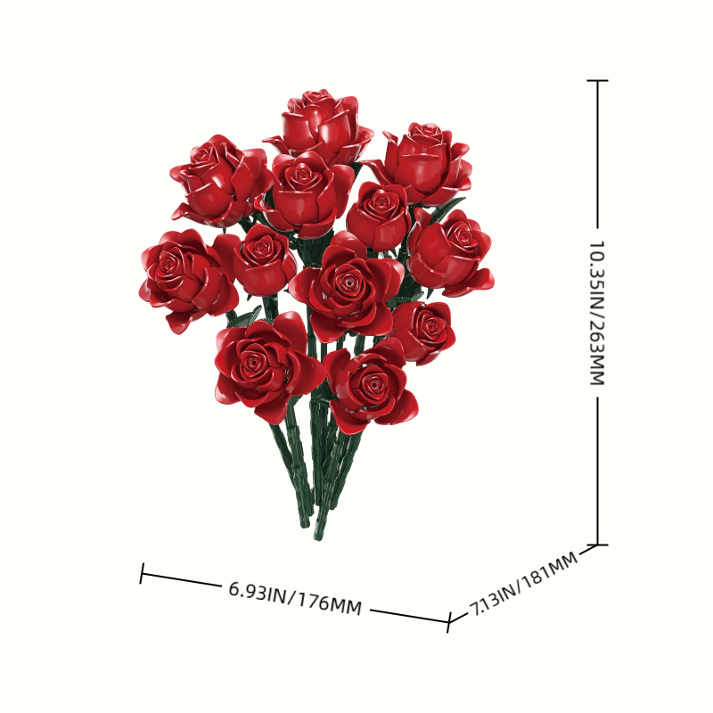 Size details of Red Roses Bouquet