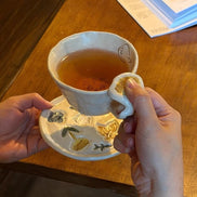 Hand-painted Bird & Floral Cup & Saucer