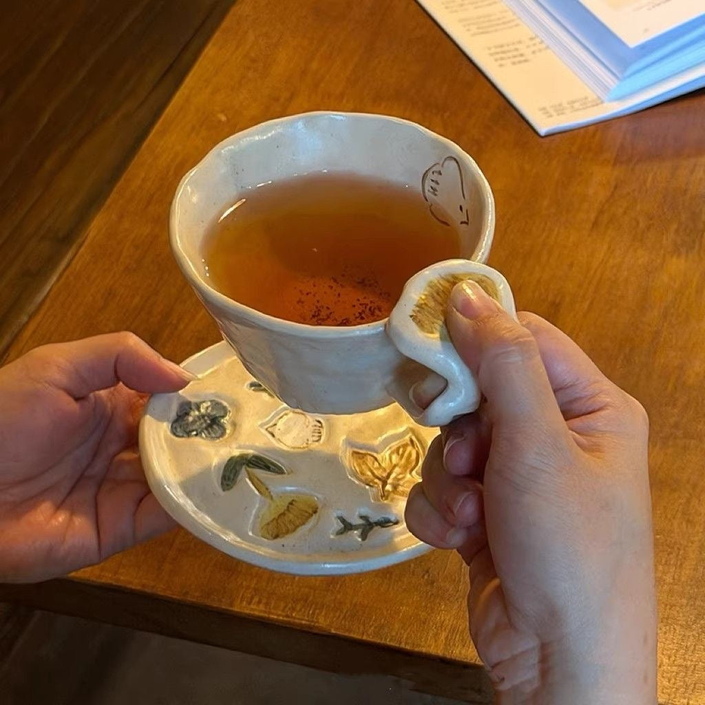 Hand-painted Bird & Floral Cup & Saucer
