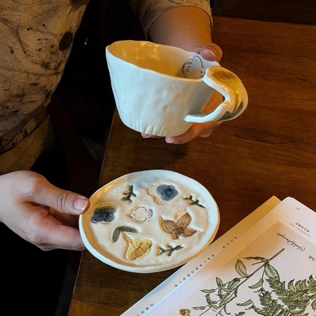 Hand-painted Bird & Floral Cup & Saucer