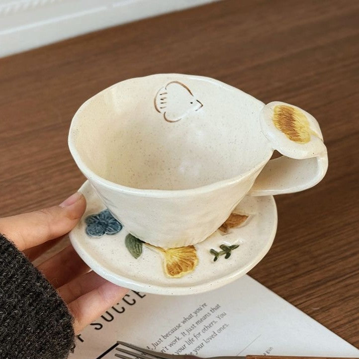 Hand-painted Bird & Floral Cup & Saucer