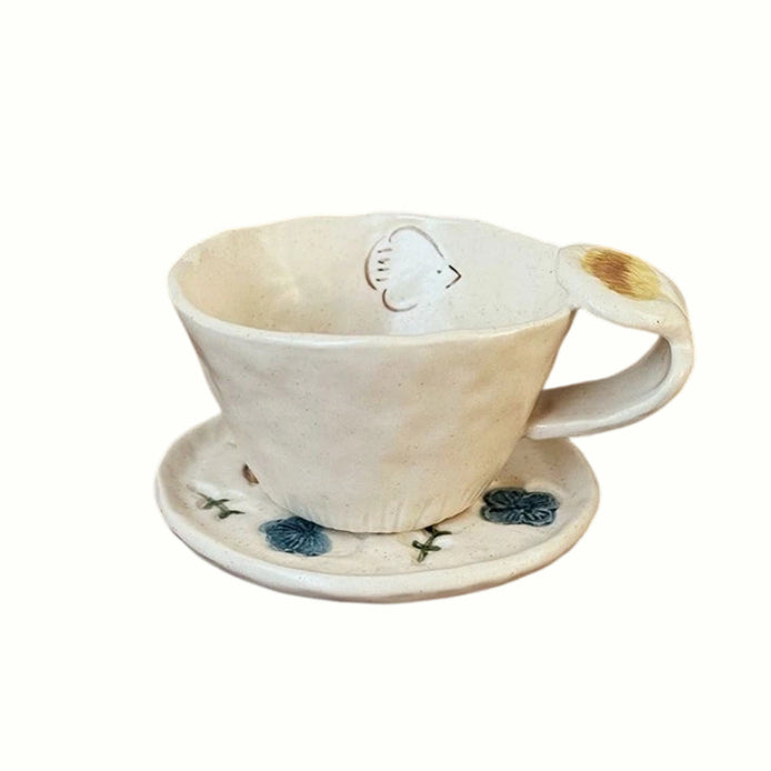 Hand-painted Bird & Floral Cup & Saucer