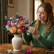 Close-up of a woman Mavirea floral, highlighting the DIY joy of these eternal decorative gifts.
