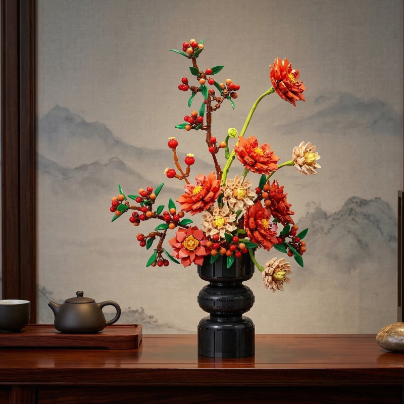 A traditional aesthetic featuring Mavirea floral blocks against a classic mountain painting, highlighting its charm as an eternal cultural gift.