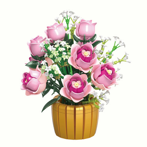 Front view of Pink Rose Potted Plant